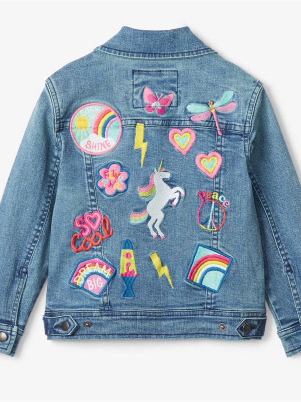 NWOT-Hatley Girls' 3T Denim Embroidered Jean Jacket unicorns,butterflies MSRP$85